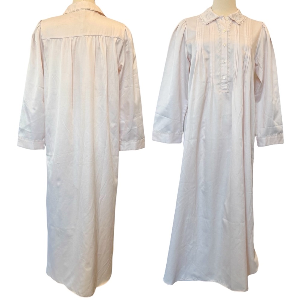 Miss Elaine Pale Pink Embroidered Luxurious Long Nightgown Maxi Shirt Dress 🔥🌶️ - Picture 2 of 5